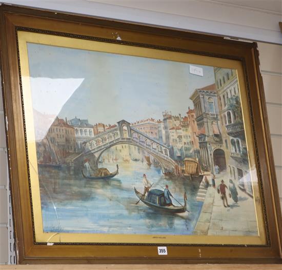 James Holland, watercolour, View of Venice, bears signature, 52 x 76cm.